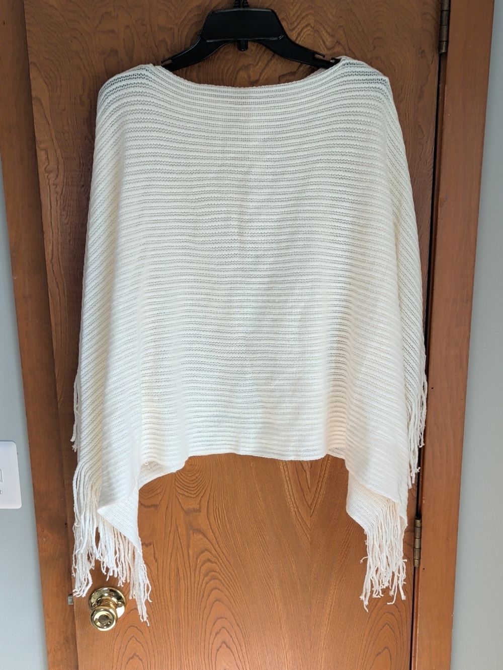 Chico's Cream Fringe Knit Poncho